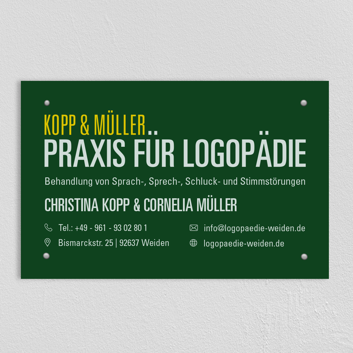 Praxisschild für die Logopädische Praxis Kopp & Müller von ppm visuals & internet