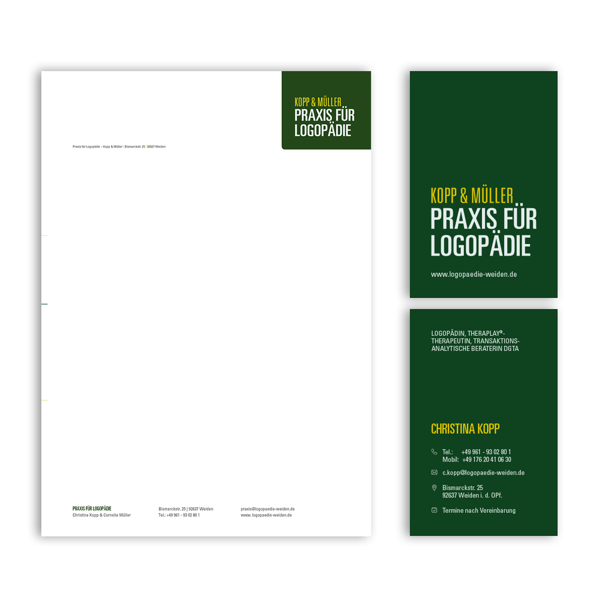 Geschäftsausstattung für die Logopädische Praxis Kopp & Müller von ppm visuals & internet