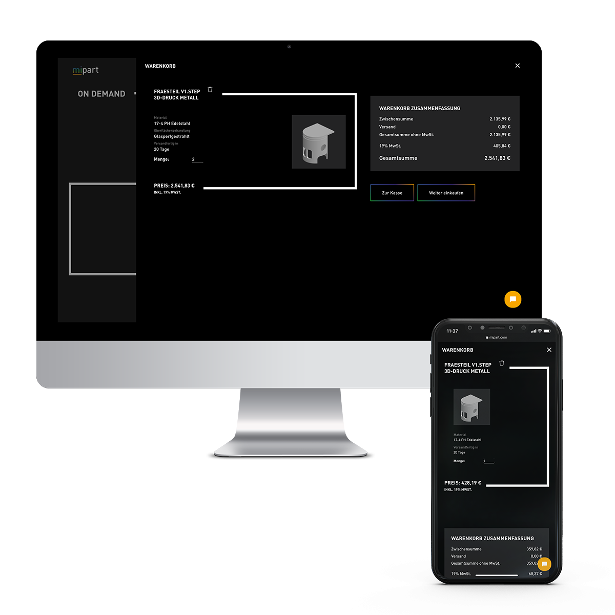 MIPART Warenkorb Website (PWA) von ppm visuals & internet